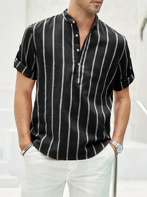 Samuel | Korte mouwen Henley zomerhemd met streepmotief