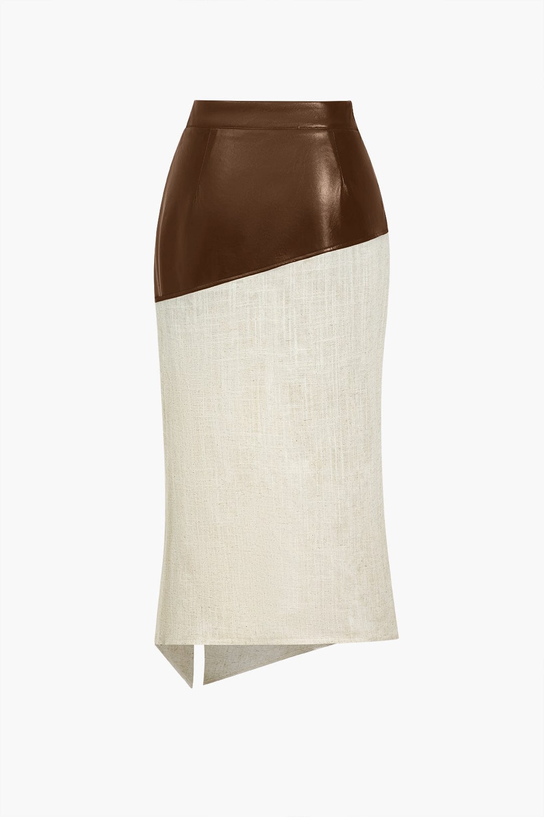Danica | Elegante Midirok met asymmetrisch Kunstleer en Linnen-Design