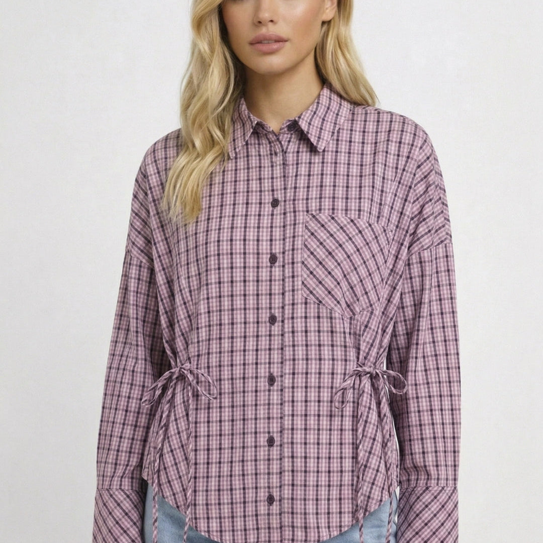 Elegante geruite damesblouse met lange mouwen