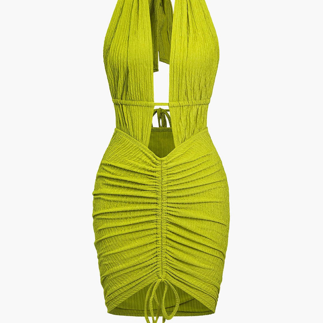 Maya | Sexy Rugloze Halter Minikleed met Rimpelingen – Zomer Party-Kleed voor Heisse Nachten