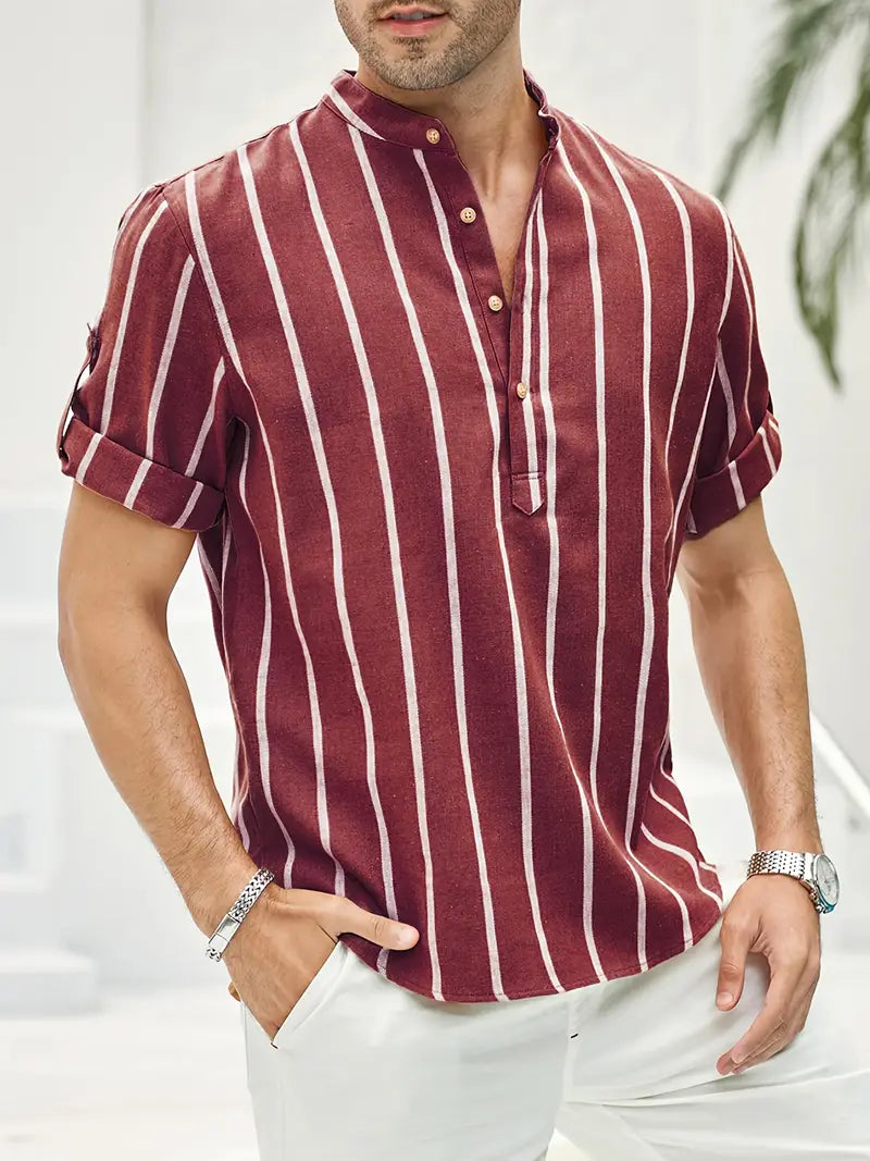 Samuel | Korte mouwen Henley zomerhemd met streepmotief