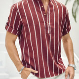 Samuel | Korte mouwen Henley zomerhemd met streepmotief