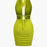 Maya | Sexy Rugloze Halter Minikleed met Rimpelingen – Zomer Party-Kleed voor Heisse Nachten