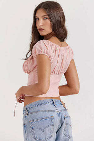 Lina | Geraffineerde Puffärmeln Crop-Top met Bandjes