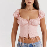 Lina | Geraffineerde Puffärmeln Crop-Top met Bandjes