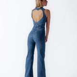 Valeria Cruz | Vintage Denim Jumpsuit met Hartvormige Rug