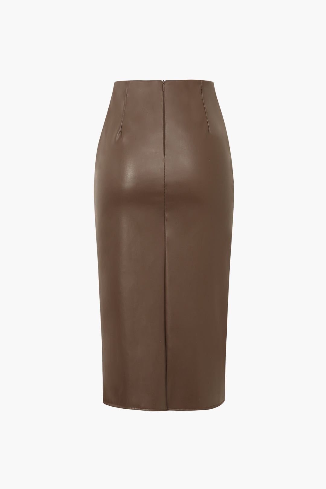 Edwina | Figurbetonende Kunstlederen Midirok met Asymmetrische Wickeloptiek