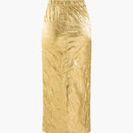 Elfriede | Glanzende Metallic-Midirok met Crinkle-effect en elastische tailleband
