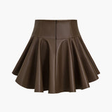 Marigold | Speelse kunstleren skaterrok met hoge taille en uitlopende zoom