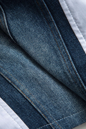 Sunniva | Cropped Blouse met Denim Korsetten en Volumineuze Mouwen