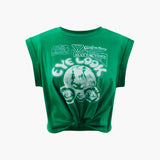 Gracelyn | Opgerolde Mouwen EYE LOOK Grafische Print Crop-T-Shirt met Knoopdetail