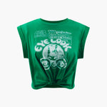 Gracelyn | Opgerolde Mouwen EYE LOOK Grafische Print Crop-T-Shirt met Knoopdetail