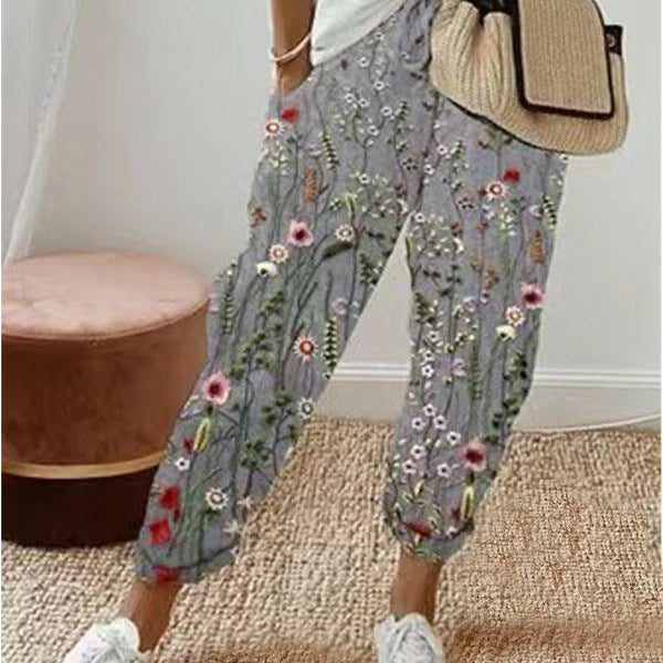 Dames Losvallende Broek met Print – Luchtige Wijde Zomerbroek met Elastische Taille