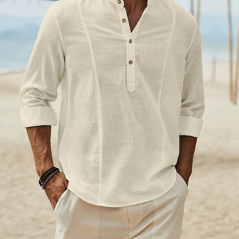 Asher | Lichte strandshirt met staande kraag & ontspannen elegantie