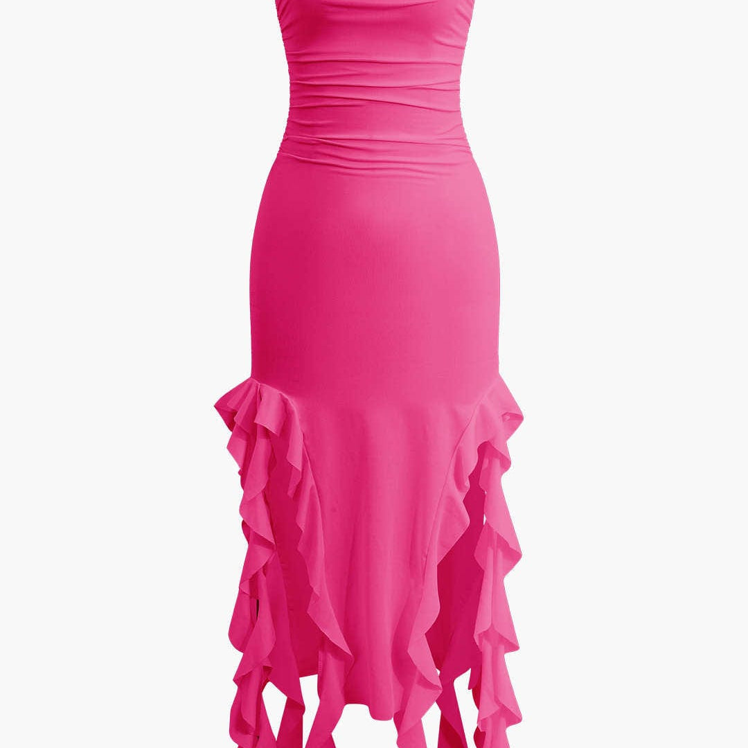 Sofia | Elegante Bandeau-Maxikleed met Volant-Details – Tijdloze Raffinement