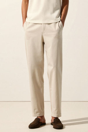 Killian | Beige herenbroek met elastische tailleband en knoopsluiting