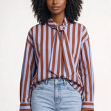 Elegante gestreepte damesblouse met strik en lange mouwen