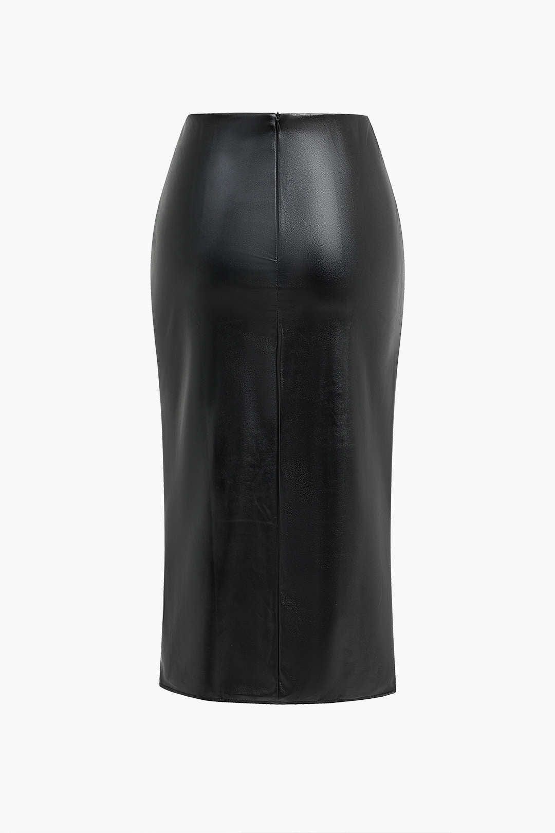 Ermelinda | Figuroverhevend Kunstleder-Midirok met Wickeloptiek, Decoratieve Gesp en Hoge Split