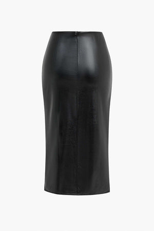 Ermelinda | Figuroverhevend Kunstleder-Midirok met Wickeloptiek, Decoratieve Gesp en Hoge Split