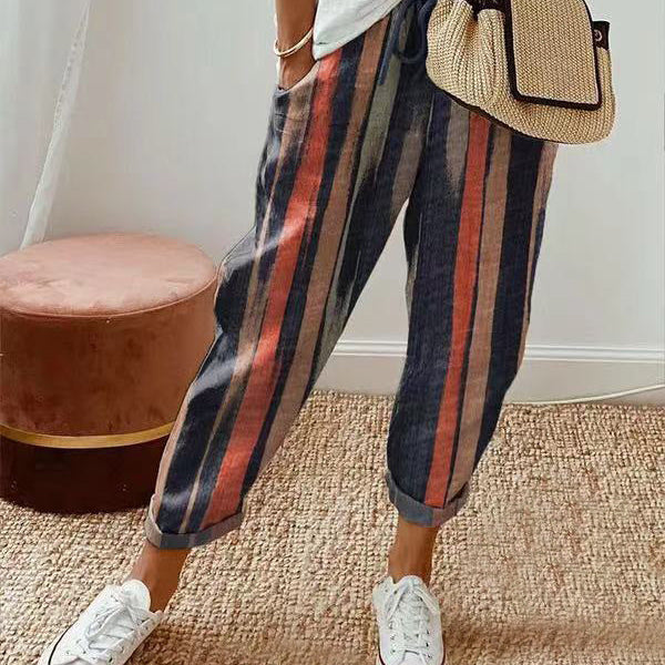 Dames Losvallende Broek met Print – Luchtige Wijde Zomerbroek met Elastische Taille