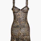 Savanna | Wilde Leopard-Minikleed met Ruches – Verleidelijk Dierenprint