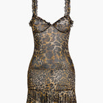 Savanna | Wilde Leopard-Minikleed met Ruches – Verleidelijk Dierenprint