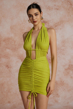 Maya | Sexy Rugloze Halter Minikleed met Rimpelingen – Zomer Party-Kleed voor Heisse Nachten