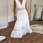Elegante Midi Zomerkleed met Kant & V-hals – Vrouwelijk & Luchtig
