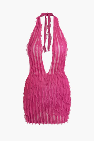 Liana | Sexy Transparant Mini-jurk met Rimpels & Diepe Halslijn