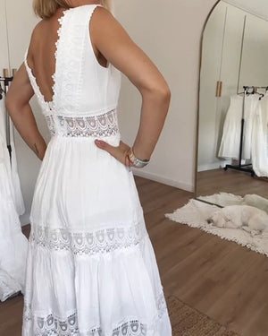 Elegante Midi Zomerkleed met Kant & V-hals – Vrouwelijk & Luchtig
