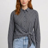 Elegante geruite wikkelblouse voor dames met lange mouwen
