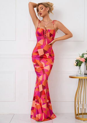 Figuraccentuerend Maxikleed met Bloemenpatroon en Strikdetails – vrouwelijke zomerdroom