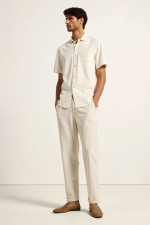 Killian | Beige herenbroek met elastische tailleband en knoopsluiting