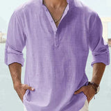 Roan™ Heren Linnen Shirt met Lange Mouwen