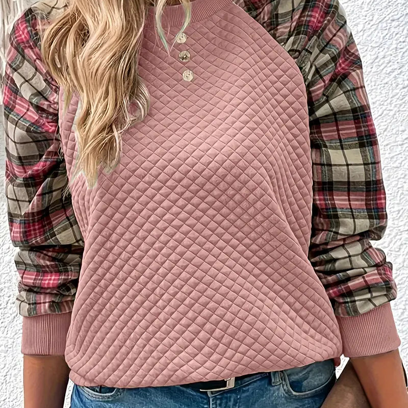 Babette™ Dames Trui met Geruite Mouwen