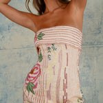 Roos | Strapless Mini-jurk met Bloemenborduursels en Paillettenversiering