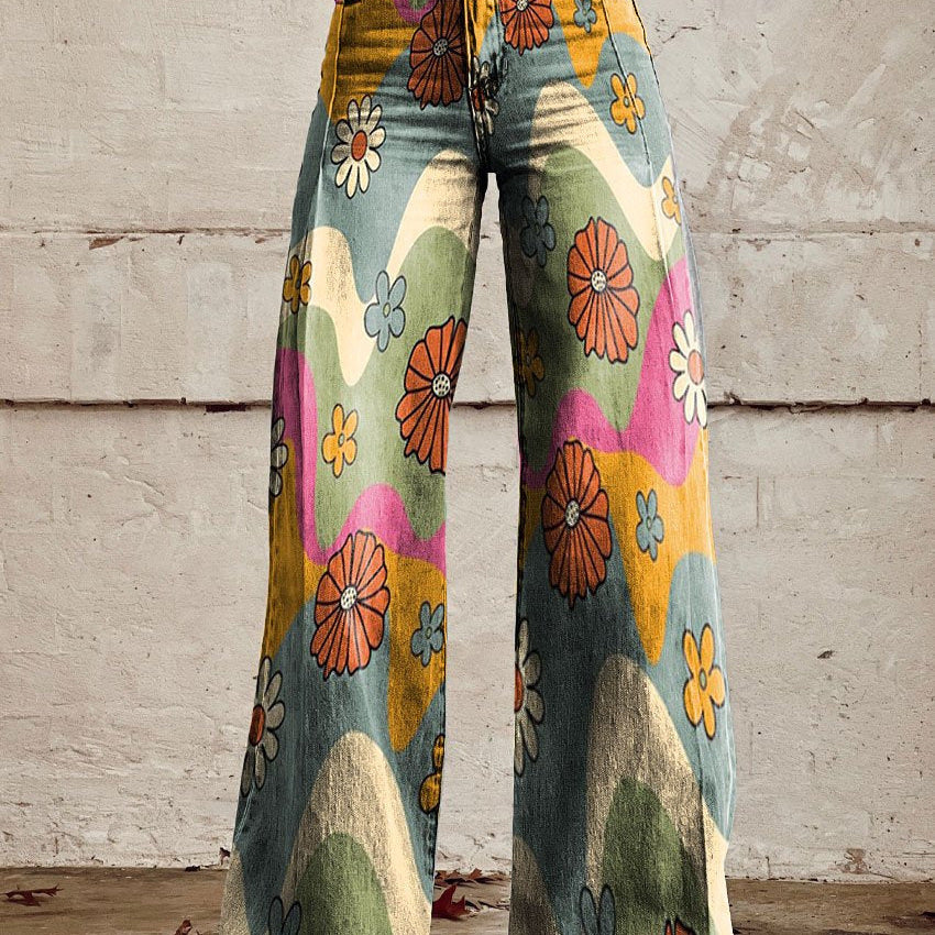 ColorVibe broek dames | Kleurrijke vintage broek | Comfortabele luchtige zomerbroek