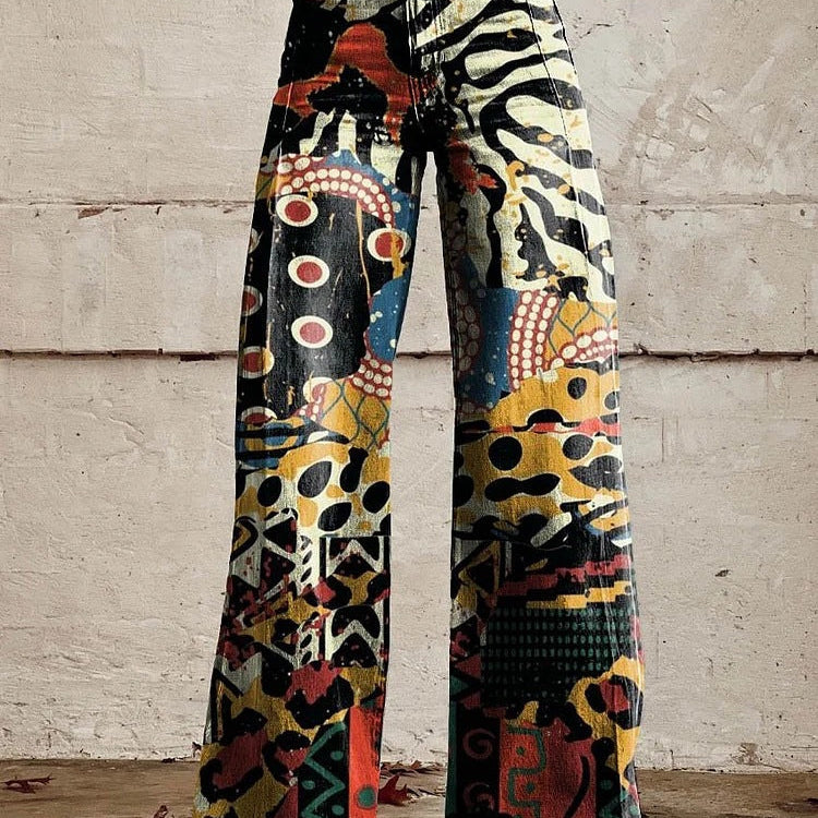 ColorVibe broek dames | Kleurrijke vintage broek | Comfortabele luchtige zomerbroek