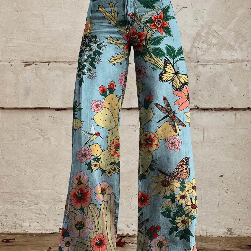 ColorVibe broek dames | Kleurrijke vintage broek | Comfortabele luchtige zomerbroek