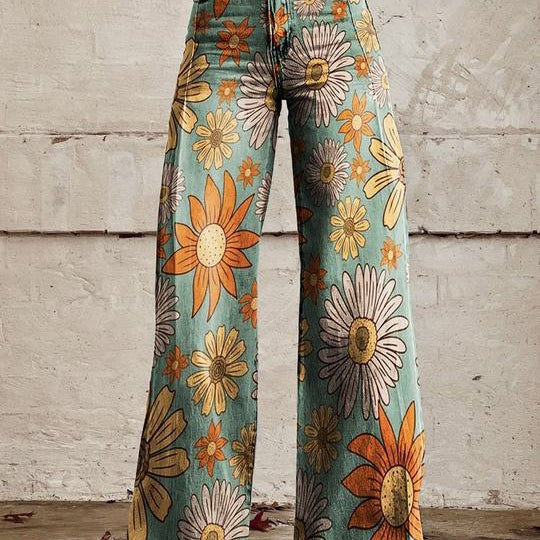 ColorVibe broek dames | Kleurrijke vintage broek | Comfortabele luchtige zomerbroek
