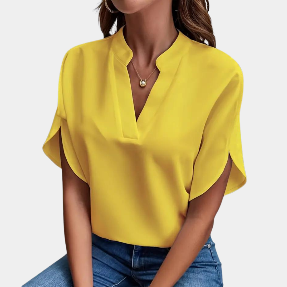 Marjolein™ Dames V-Hals Blouse met Korte Mouwen