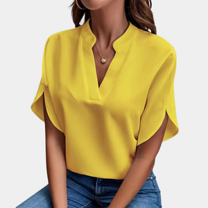 Marjolein™ Dames V-Hals Blouse met Korte Mouwen
