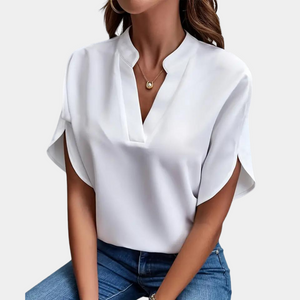 Marjolein™ Dames V-Hals Blouse met Korte Mouwen