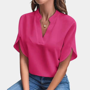 Marjolein™ Dames V-Hals Blouse met Korte Mouwen
