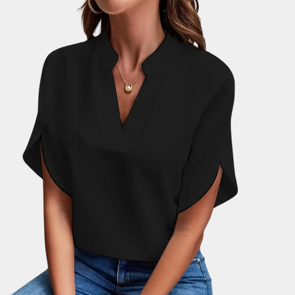 Marjolein™ Dames V-Hals Blouse met Korte Mouwen