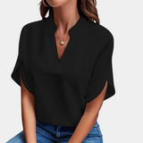 Marjolein™ Dames V-Hals Blouse met Korte Mouwen