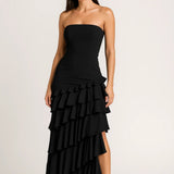Zwarte Elegante Strapless Maxi Jurk