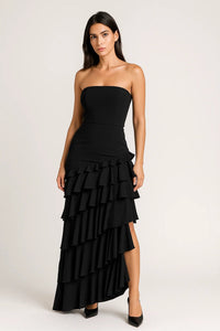 Zwarte Elegante Strapless Maxi Jurk