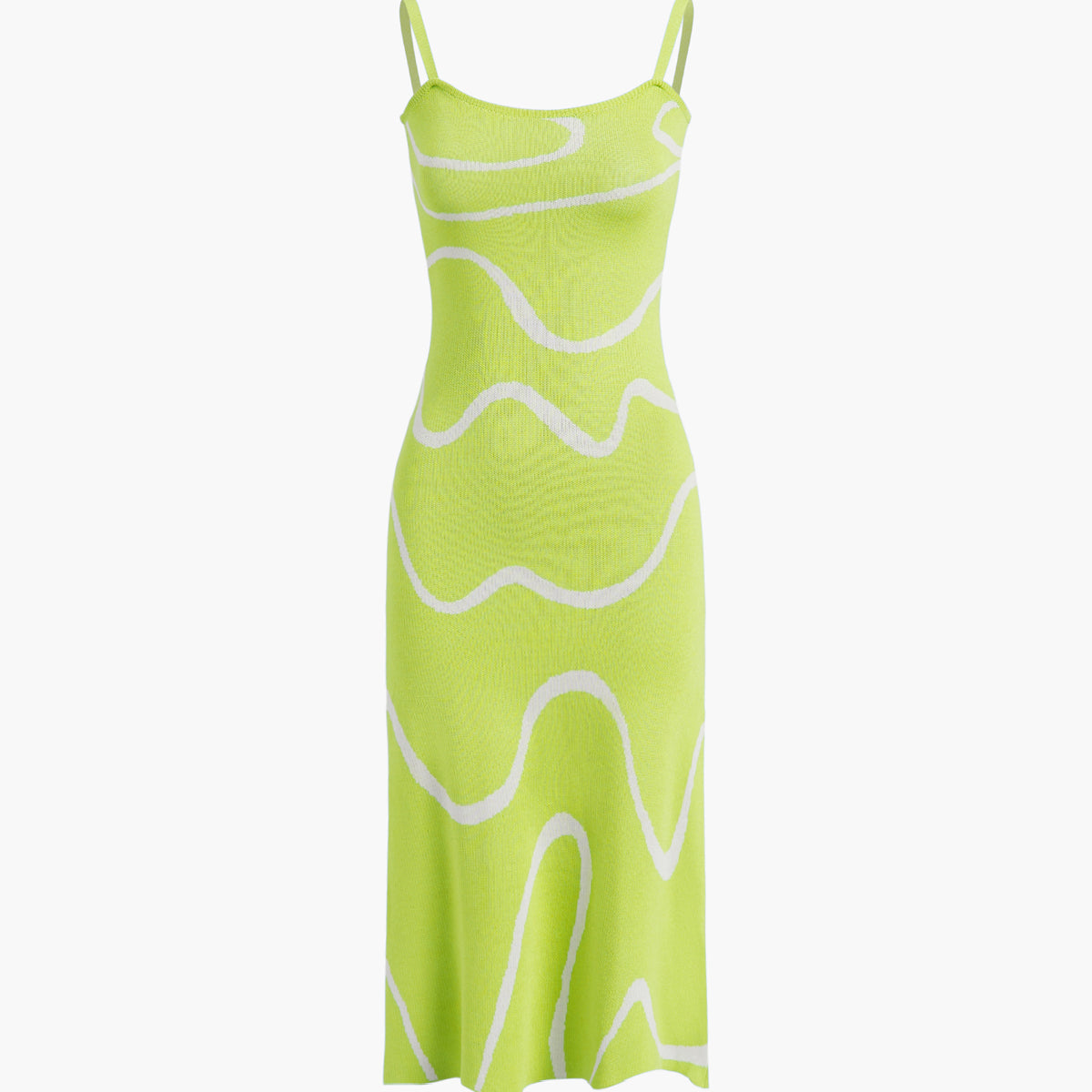 Maisie | Figuuraccentuerende midijurk met abstract patroon en delicate spaghettibandjes