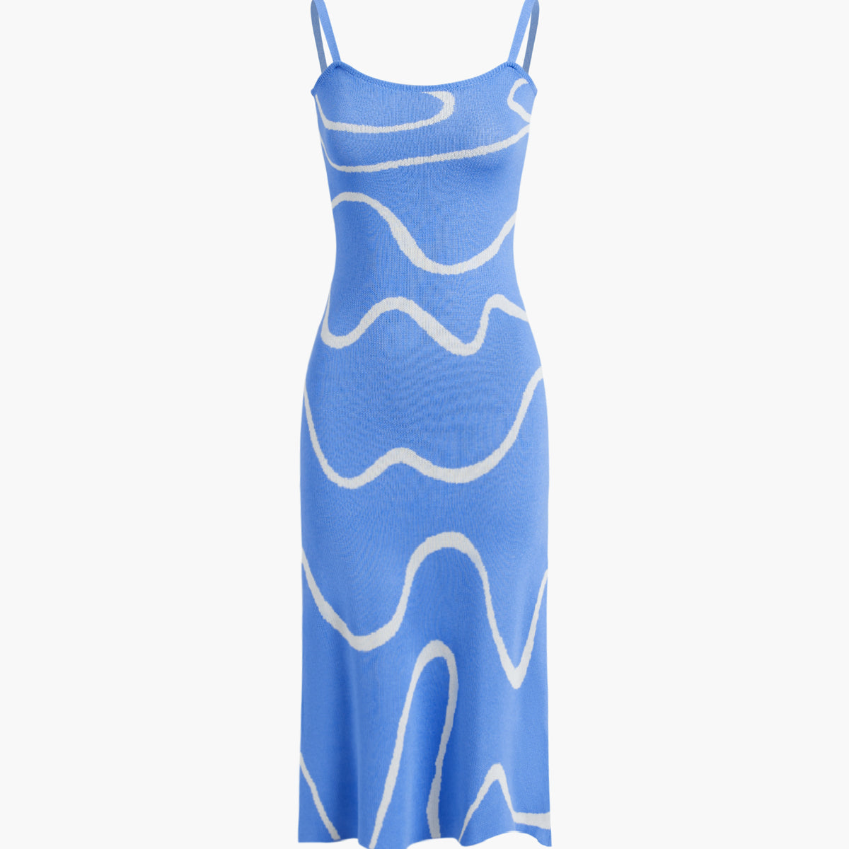 Maisie | Figuuraccentuerende midijurk met abstract patroon en delicate spaghettibandjes